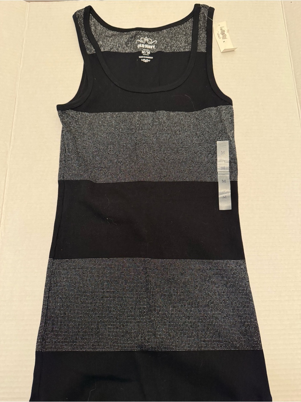 Old Navy Black & Silver Metallic Stripe Ribbed Tank